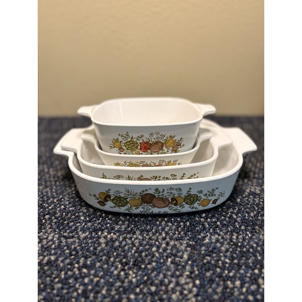 Vintage Corning Ware Spice of Life L'Echalote Casserole Dish Set of 4